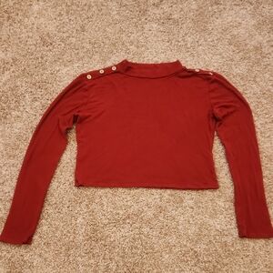 Active USA Burgundy Long Sleeve Top with Button Accents